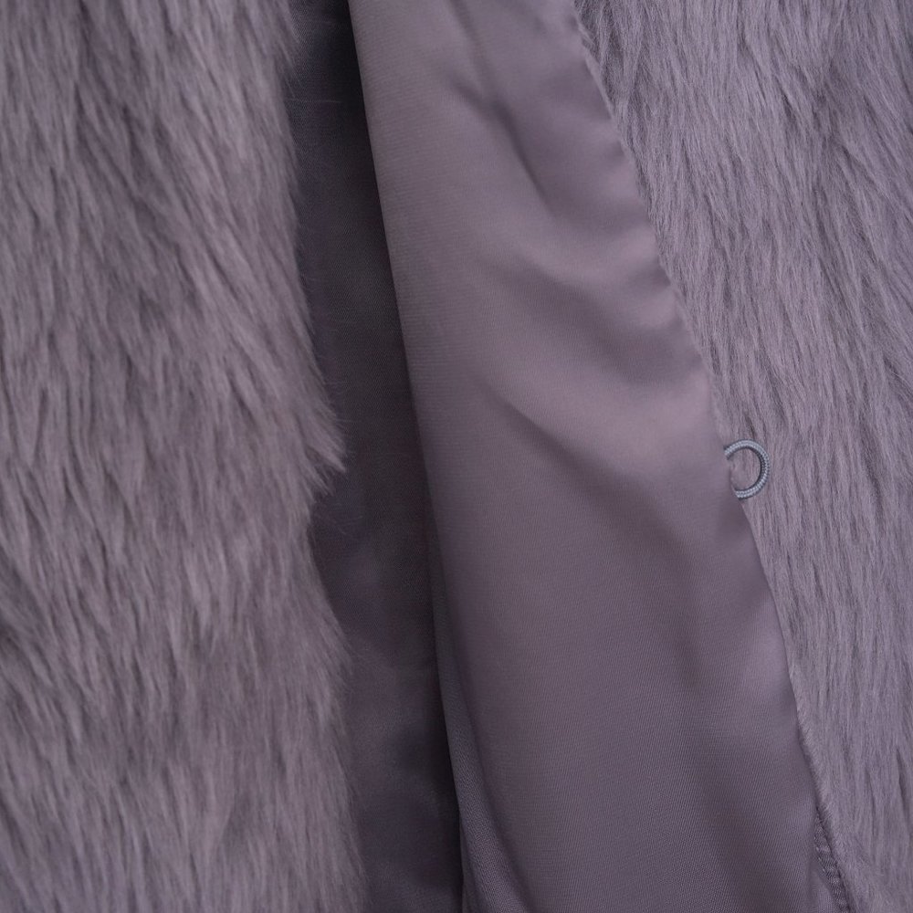 Light Purple Crew Neckline Fur Jacket - Picture 3 of 4